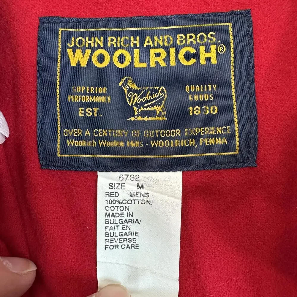 Vtg Men’s Medium Woolrich Red Cotton Flannel Shirt Padded Elbows Long Sleeve - Picture 3 of 5